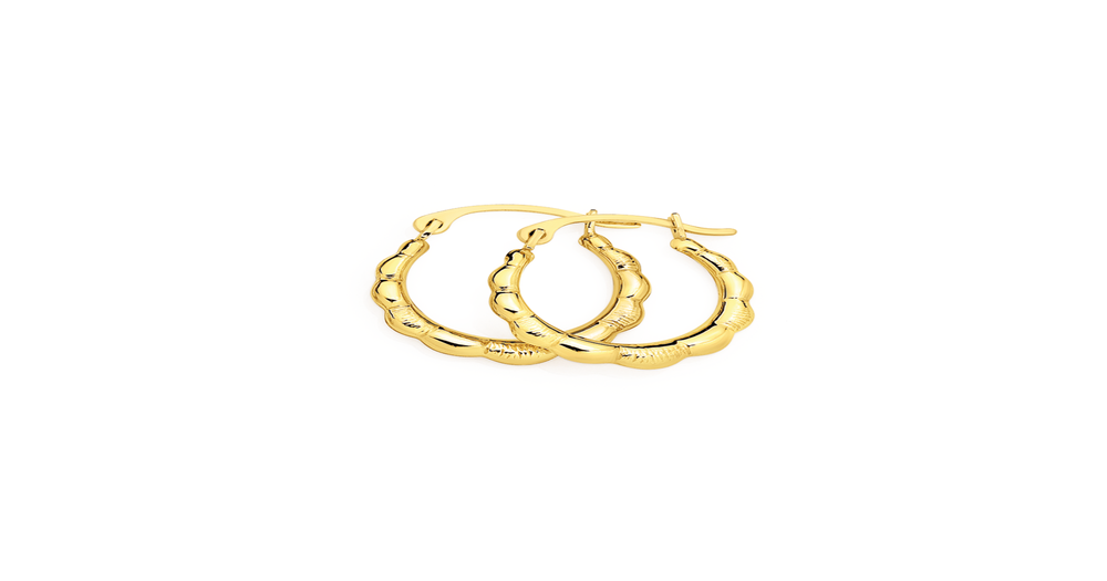 9ct Gold 10mm Scalloped Creole Earrings | Prouds