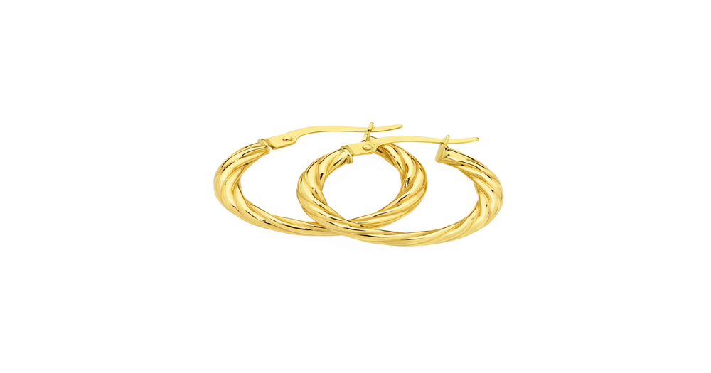 9ct Gold 15mm Twist Hoop Earrings Prouds