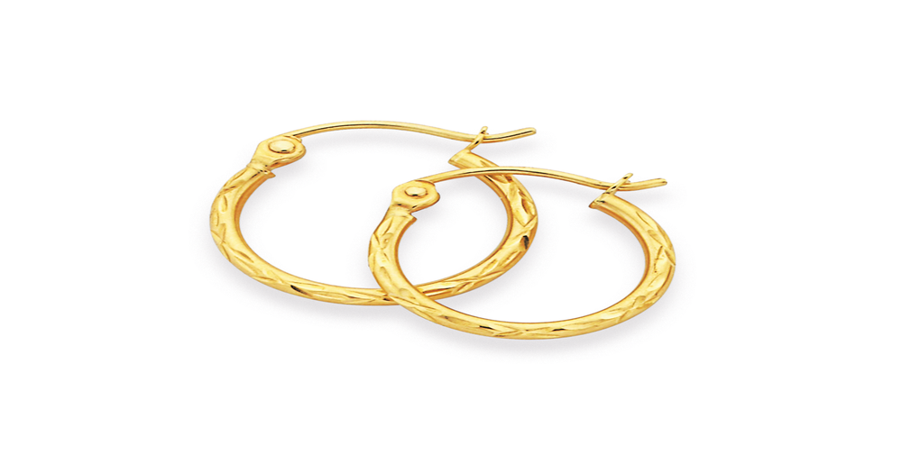 9ct Gold 1.5x10mm Diamond-cut Hoop Earrings | Prouds