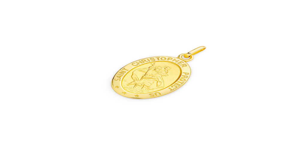 9ct Gold 20mm Oval St Christopher Pendant | Prouds