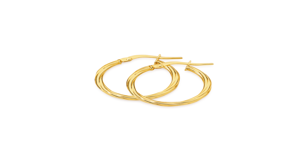 9ct Gold 2x15mm Twist Hoop Earrings | Prouds