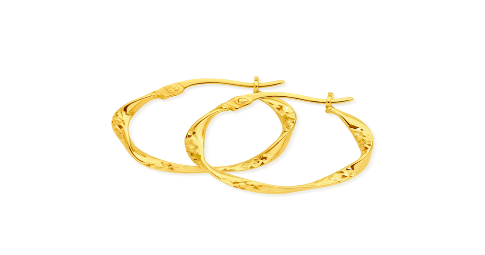 9ct Gold 2x15mm Twist Hoop Earrings | Prouds
