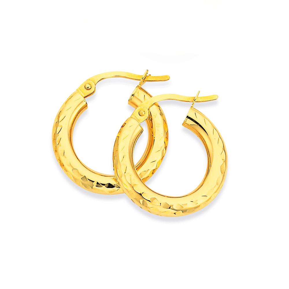 9ct gold diamond cut hoop earrings