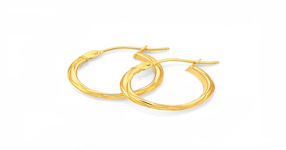 9ct Gold 3x10mm Half Round Twist Hoop Earrings | Prouds