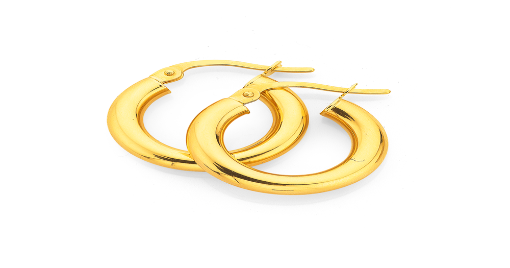 9ct Gold 3x10mm Polished Hoop Earrings | Prouds