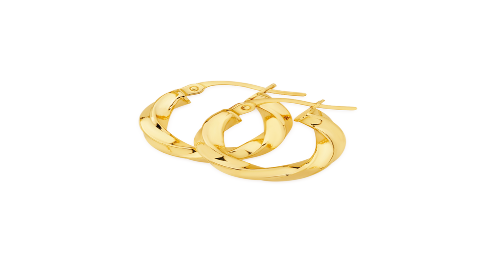 9ct Gold 3x10mm Twist Hoop Earrings | Prouds