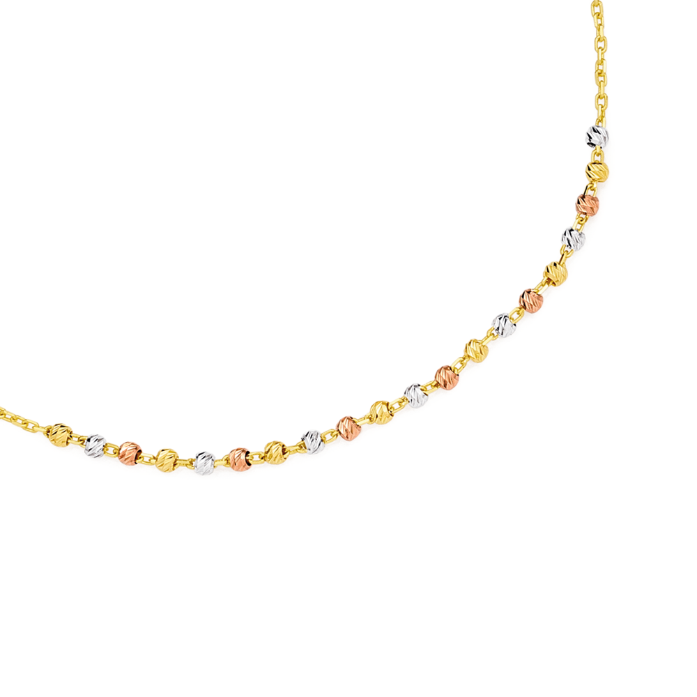 9ct Gold 45cm Tri Tone Mini Diamond Cut Beads Trace Necklet