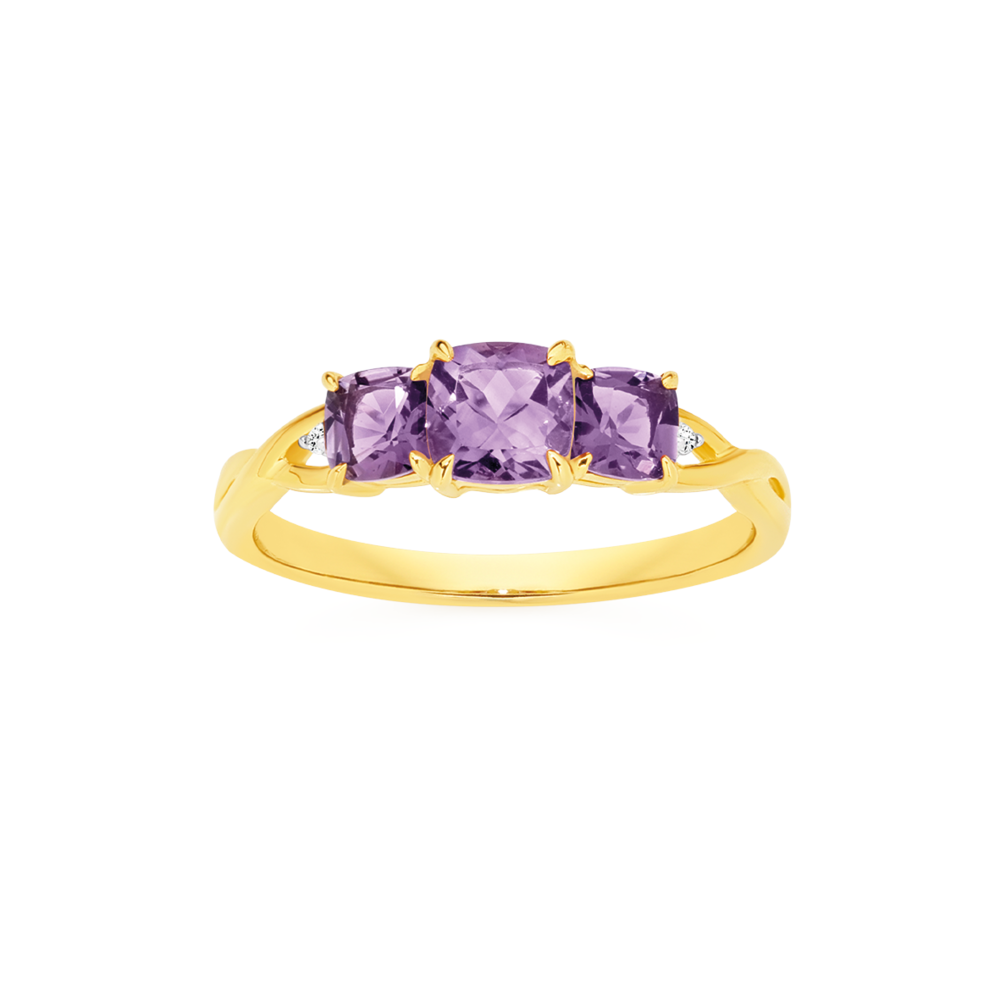 9ct Gold Amethyst & Diamond Trilogy Ring In Purple | Prouds