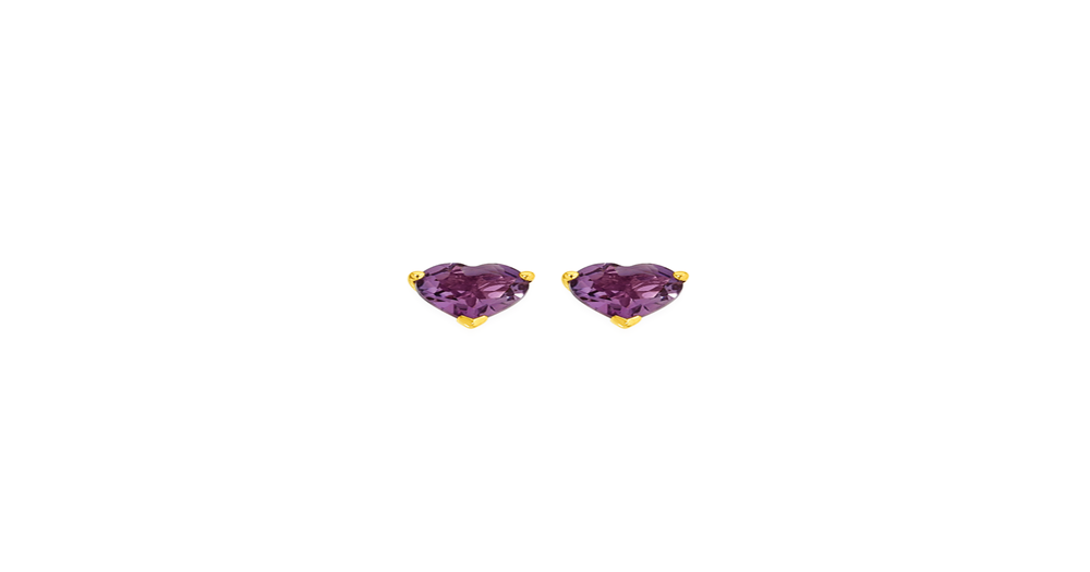 9ct Gold, Amethyst Heart Stud Earrings in Purple | Prouds