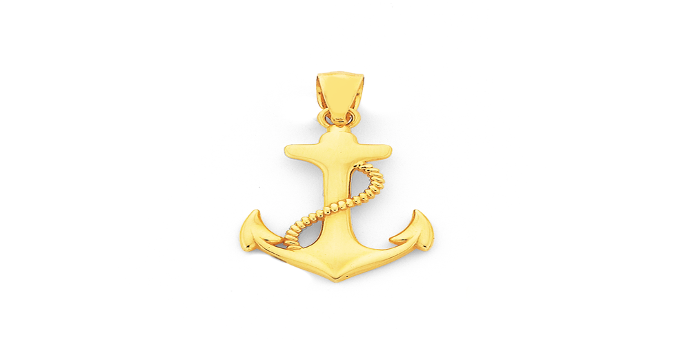 9ct Gold Anchor With Rope Pendant 