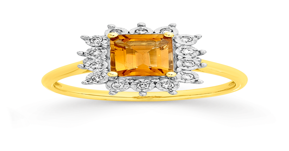 9ct Gold Citrine & Diamond Ring in Yellow | Prouds