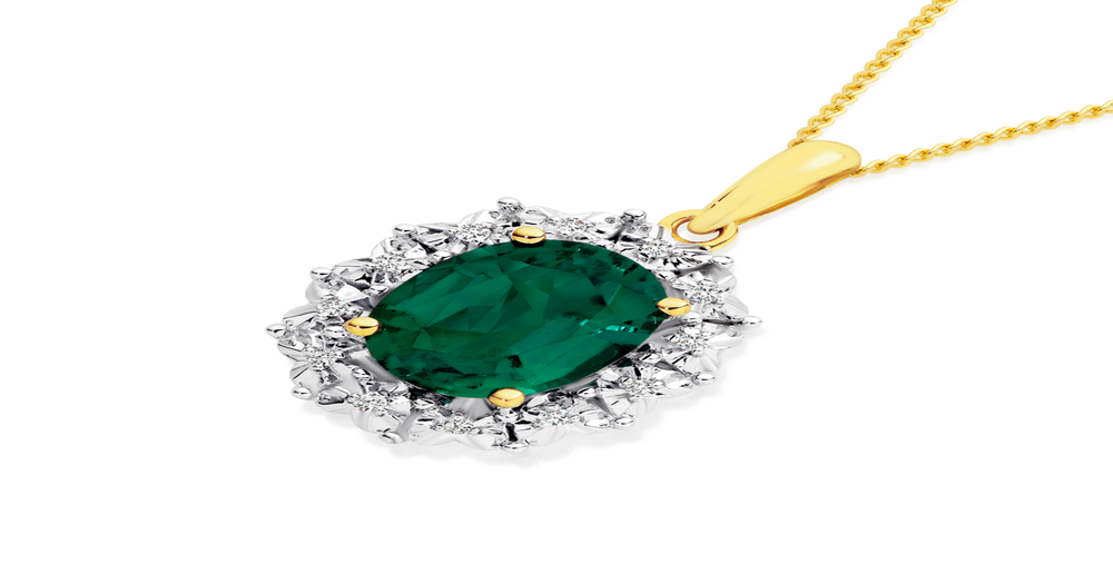 9ct Gold Created Emerald & Diamond in Green | Prouds