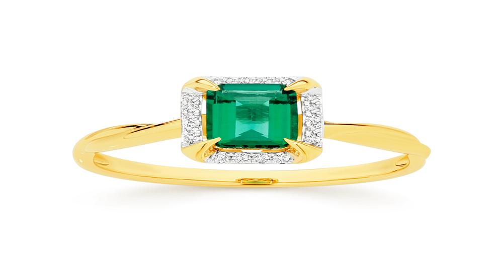 9ct Gold Created Emerald & Diamond Ring in Green | Prouds