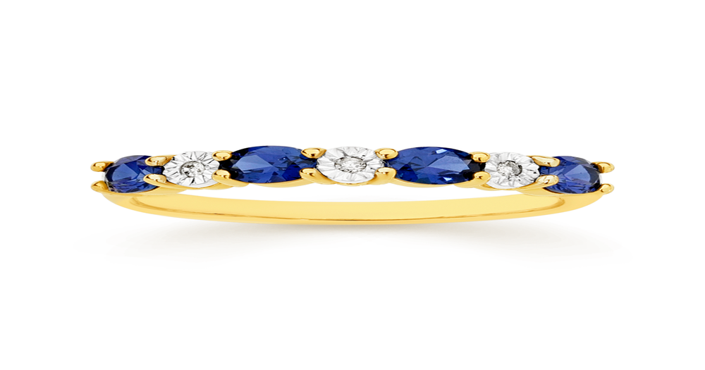 9ct Gold Created Sapphire & Diamond Ring in Blue | Prouds