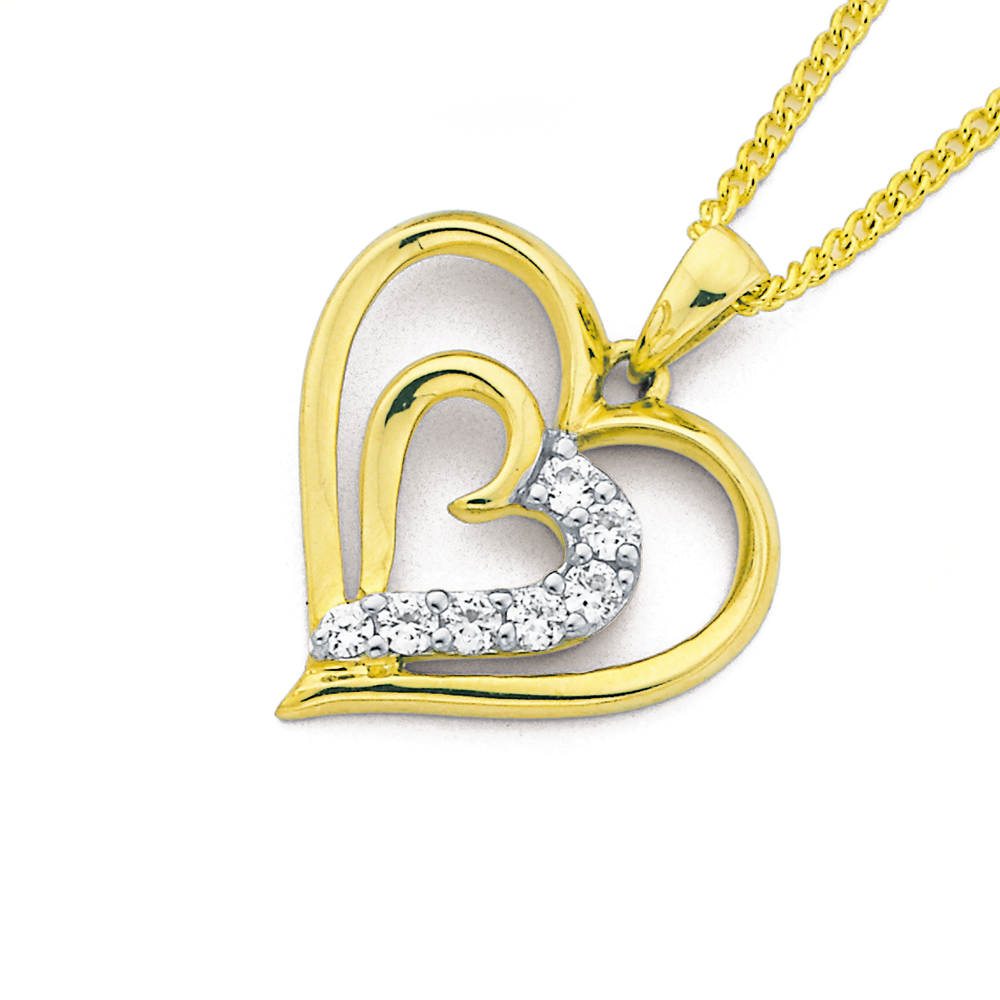 9ct gold cubic zirconia heart pendant