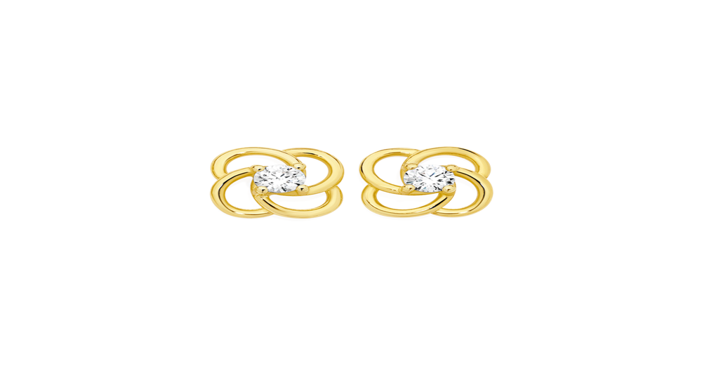 9ct Gold Cubic Zirconia Flower Stud Earrings in White | Prouds