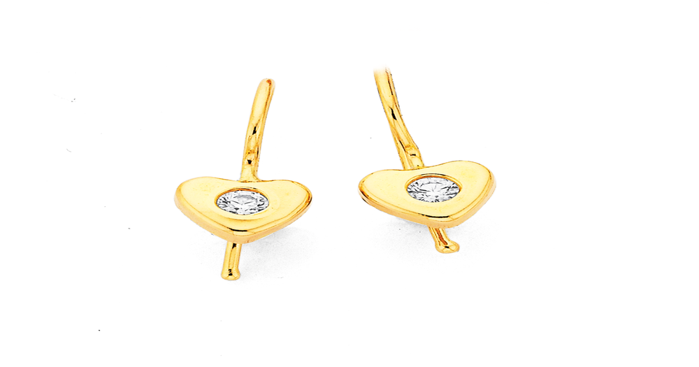 9ct Gold Cubic Zirconia Heart Drop Earrings In White 