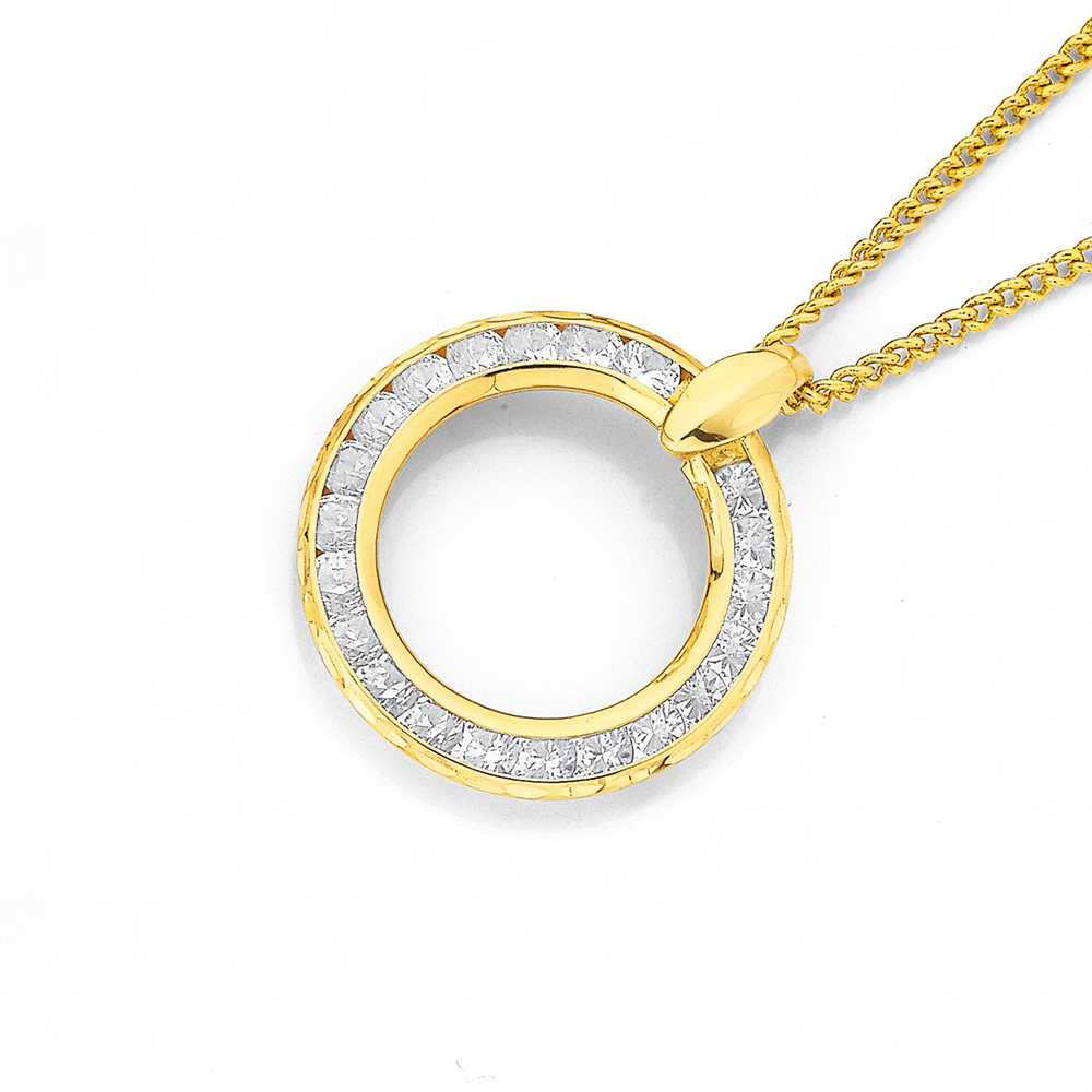 Gold open store circle pendant necklace