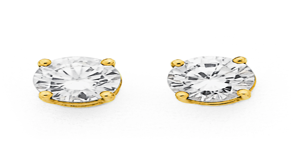 9ct Gold, Cubic Zirconia Round Stud Earrings in White | Prouds