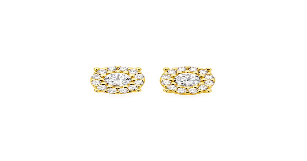 9ct Gold Cubic Zirconia Stud Earrings In White 