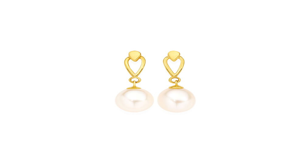 9ct Gold, Cultured Fresh Water Pearl Drop Studs in White | Prouds
