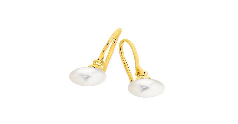 9ct Gold Cultured Freshwater Pearl Hook Earrings in White | Prouds