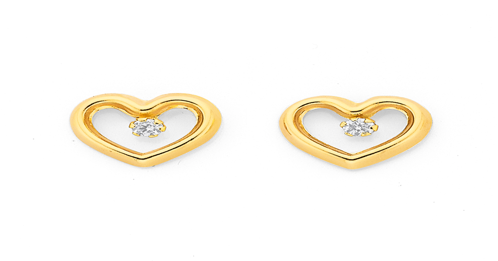 9ct Gold Cz Open Heart Stud Earrings in White | Prouds