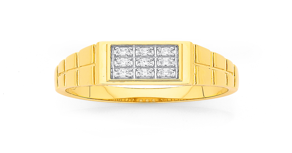 9ct Gold Cz Square Gents Ring | Prouds