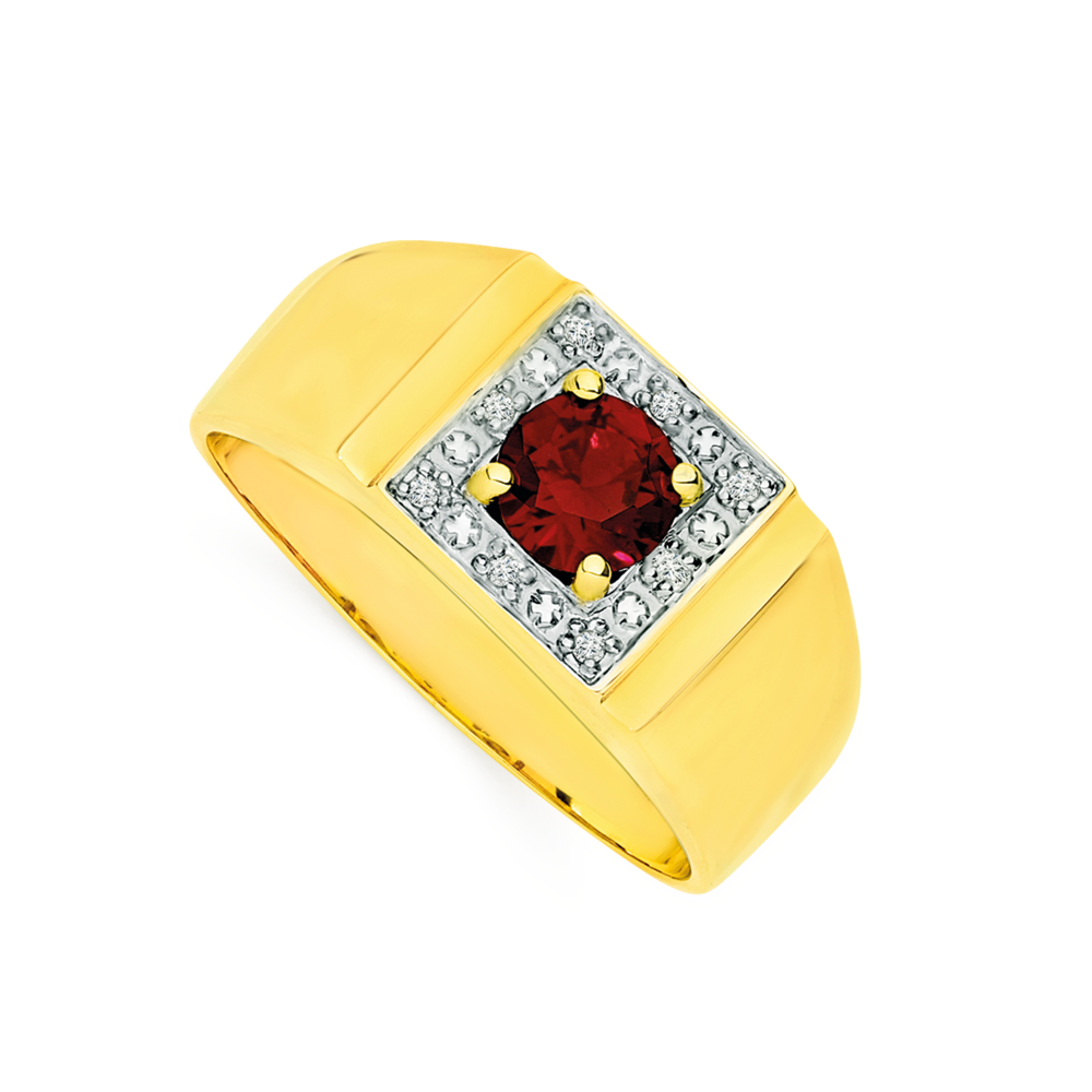 Mens gold deals ring with ruby