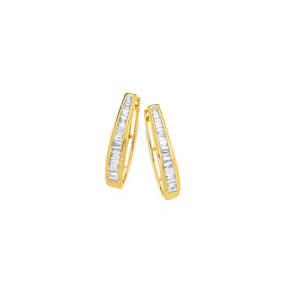 Sparkling Round and Baguette Cut Diamond Hoop Earrings