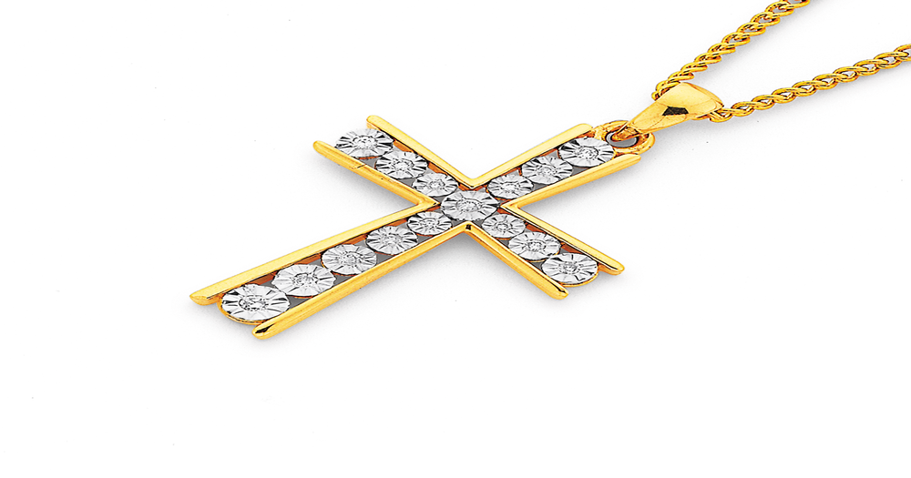 9ct Gold Diamond Cross Pendant | Prouds