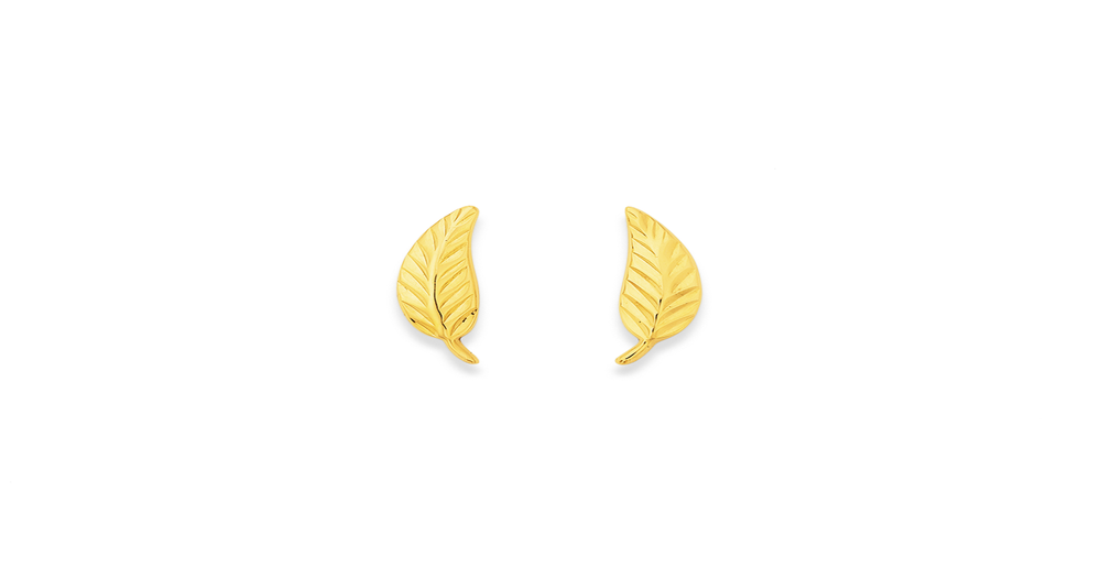 9ct Gold Diamond-cut Leaf Stud Earrings | Prouds