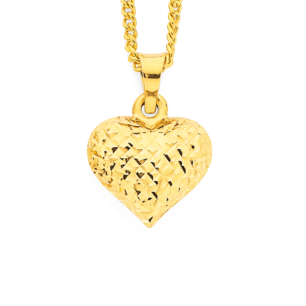 Textured 14K Yellow Gold Puffed Filigree Heart Pendant | Jewelry America