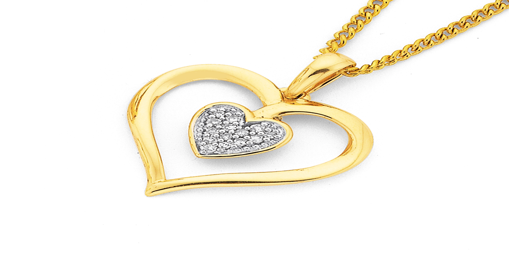 9ct Gold Diamond Double Heart Pendant | Prouds