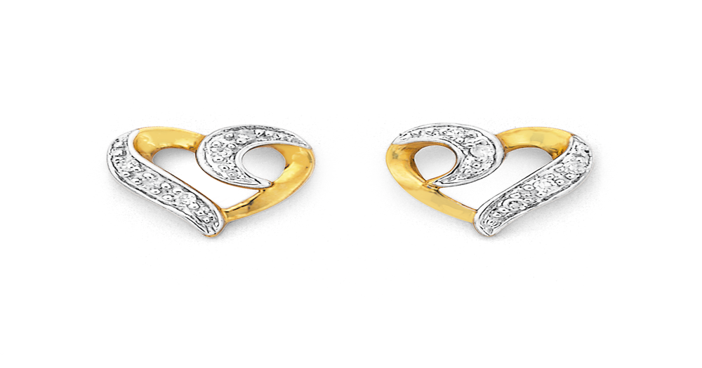 9ct Gold Diamond Heart Stud Earrings | Prouds