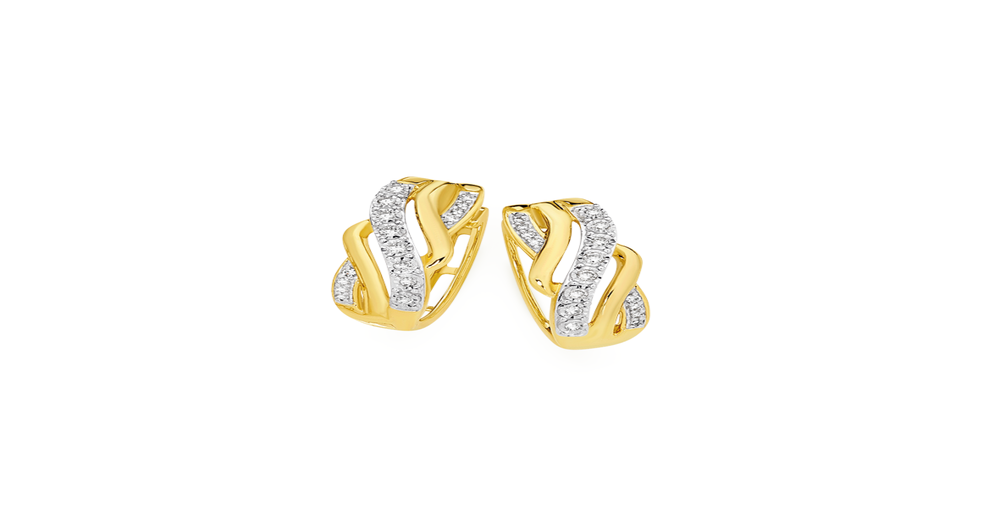 9ct Gold Diamond Ribbon Crossover Huggie Earrings | Prouds