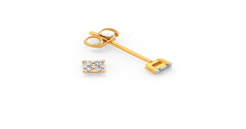 9ct Gold Diamond Square Look Stud Earrings | Prouds