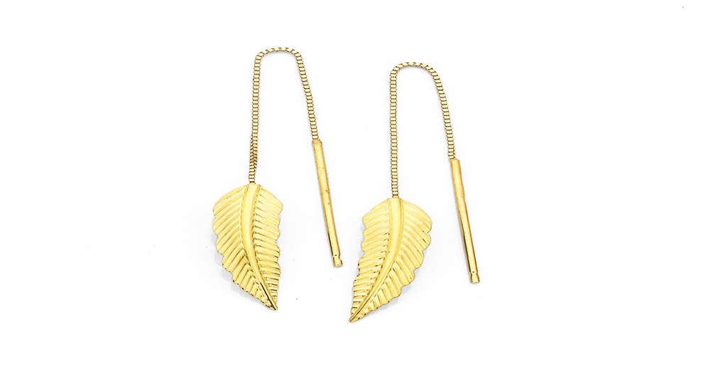 9ct Gold Leaf Thread Drop Earrings | Prouds