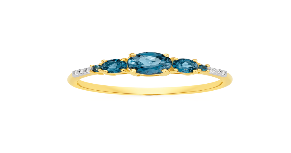 9ct Gold London Blue Topaz & Diamond Ring In Blue 