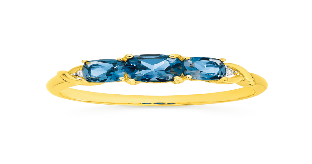 9ct Gold London Blue Topaz & Diamond Trilogy Ring in Blue | Prouds