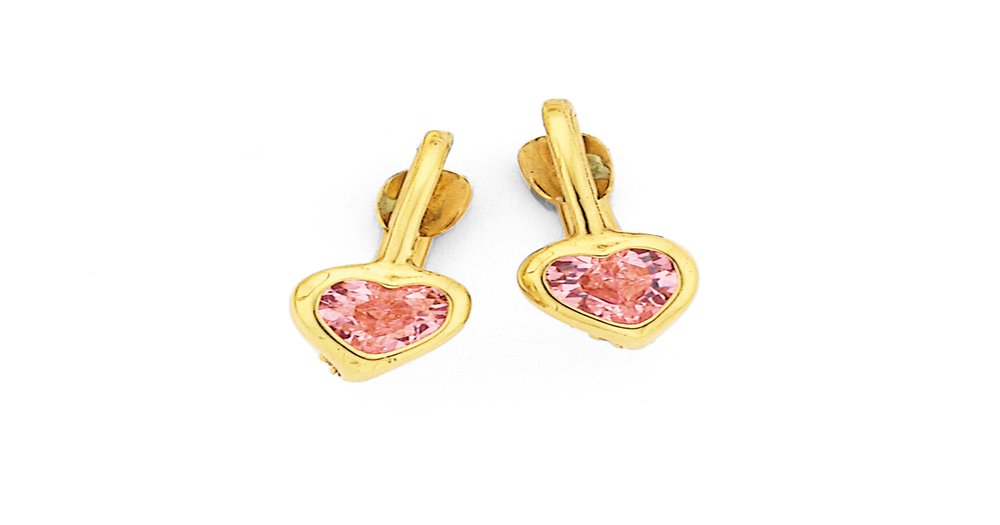 9ct Gold Pink Cubic Zirconia Heart Lever Back Earrings in White | Prouds