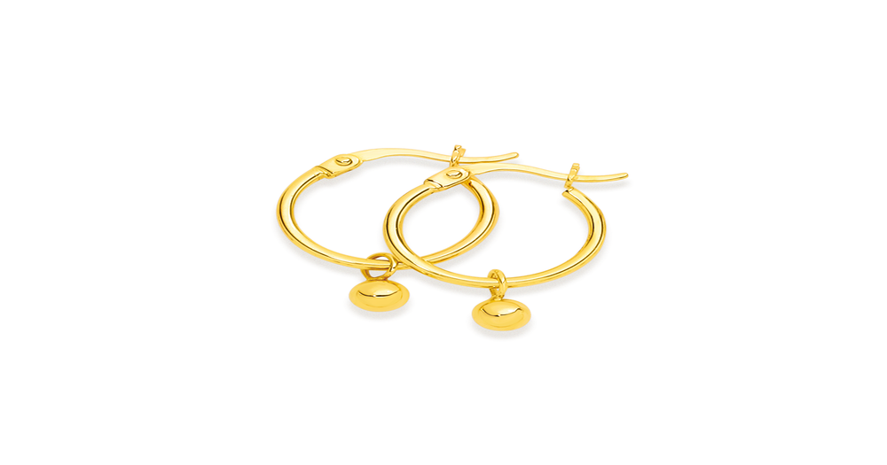 9ct Gold Polished Hoop Earrings With Ball Drop Prouds 2523