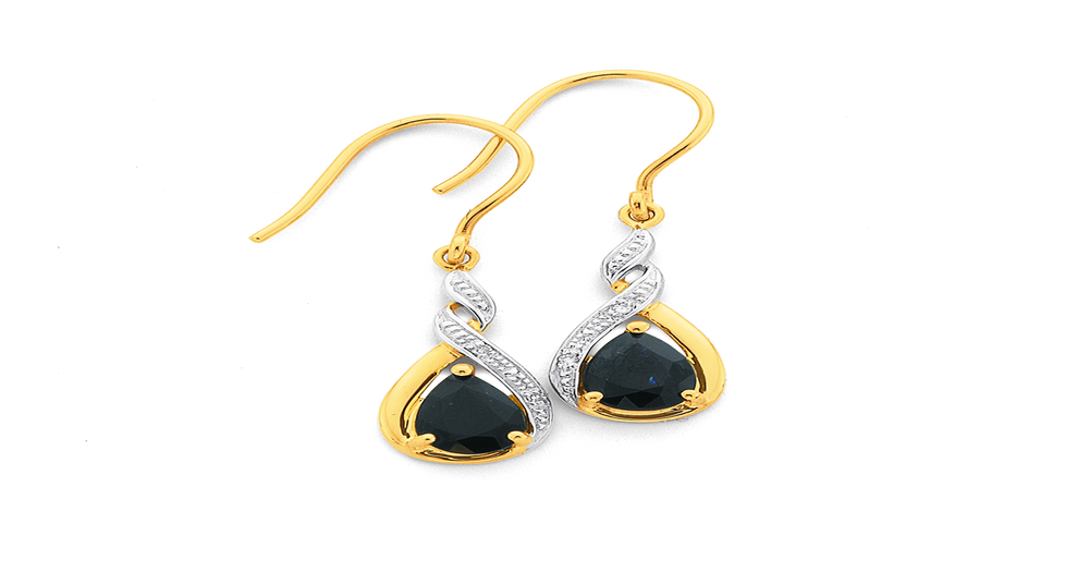9ct Gold, Sapphire & Diamond Drop Earrings | Prouds