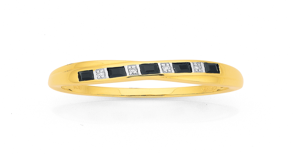 9ct Gold Sapphire & Diamond Princess Cut Crossover Band in Black | Prouds