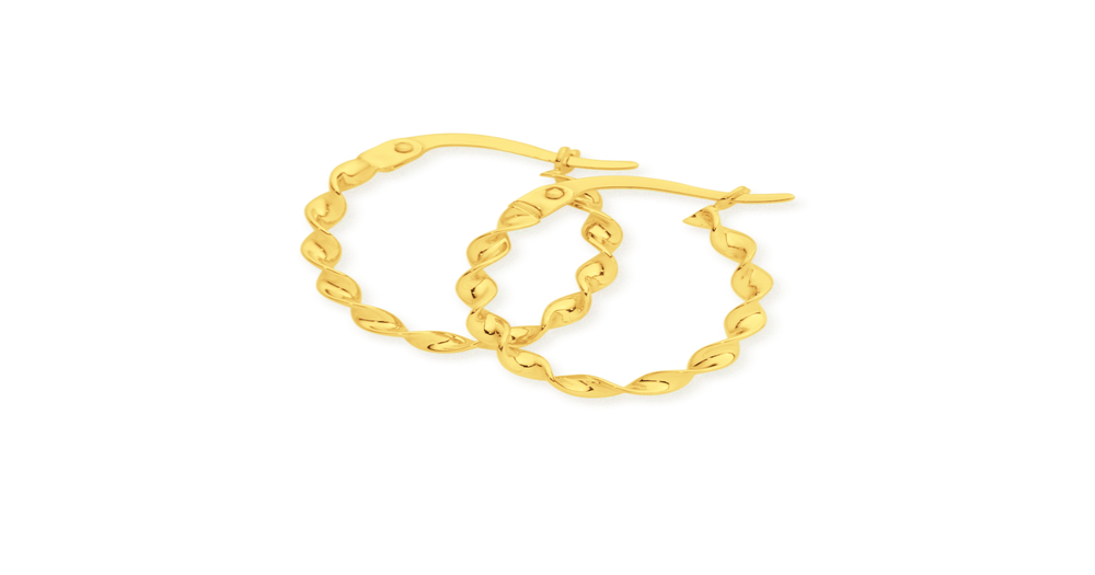 9ct Gold Twist Oval Hoop Earrings | Prouds