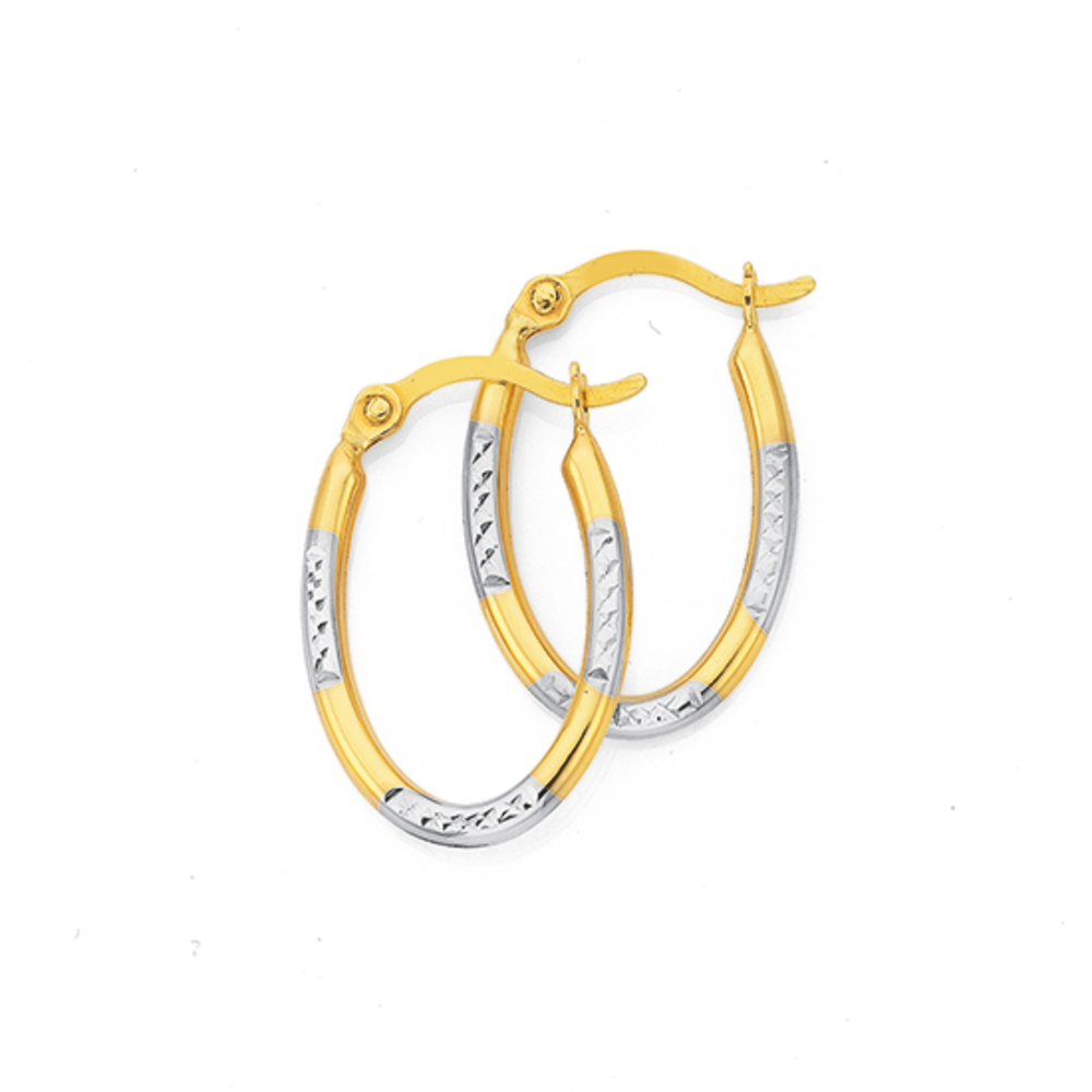 Three Tone deals 9CT Gold Satin Stripe Oval Hoop Earrings