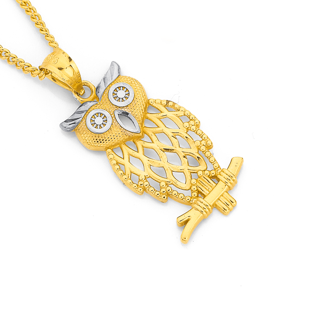 White gold store owl necklace