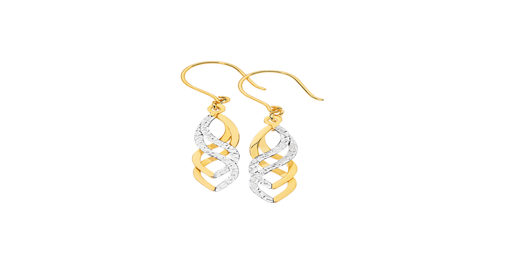 9ct Gold Two Tone Spiral Drop Earrings | Prouds