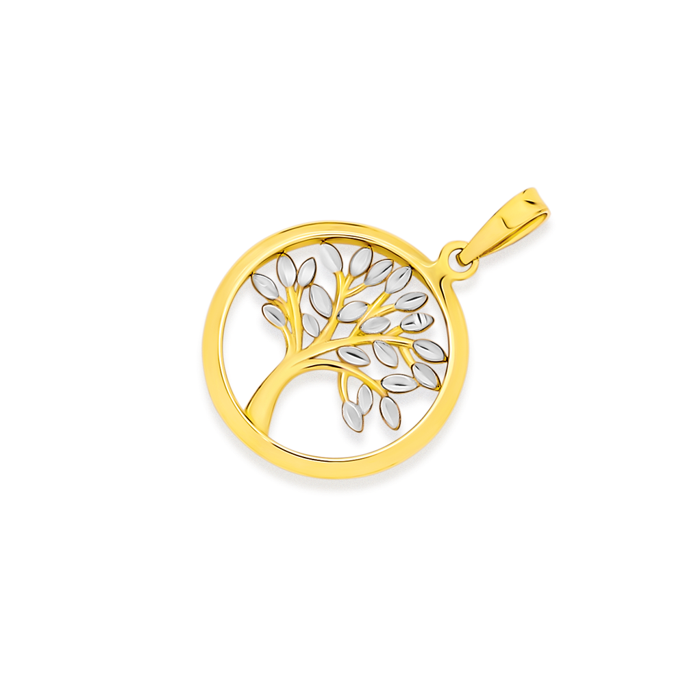 9ct Gold Two Tone Tree Of Life Circle Pendant