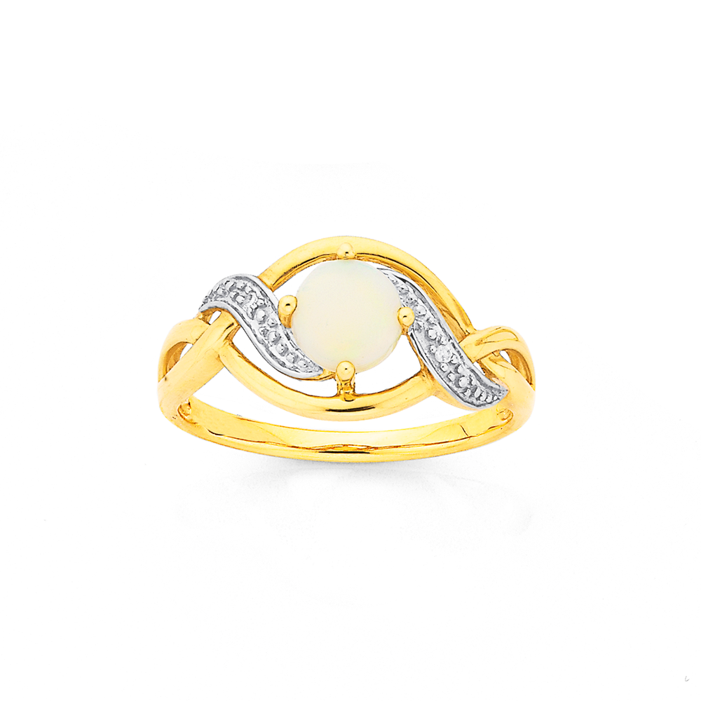 9ct Gold White Opal And Diamond Ring in White Prouds